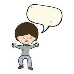 cartoon boy panicking  with speech bubble