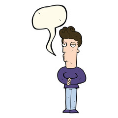cartoon jaded man with speech bubble