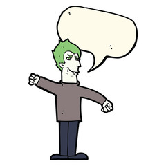 cartoon vampire man with speech bubble