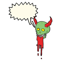 cartoon spooky halloween skull with speech bubble