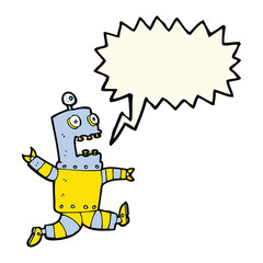 cartoon terrified robot with speech bubble