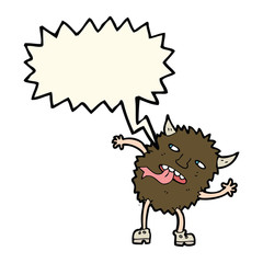 funny cartoon monster with speech bubble