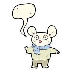 cartoon mouse in clothes with speech bubble