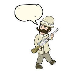 cartoon big game hunter with speech bubble