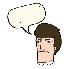 cartoon man narrowing eyes with speech bubble
