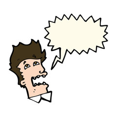 cartoon frightened man with speech bubble