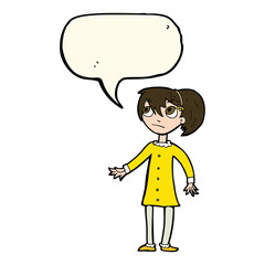 cartoon worried girl with speech bubble