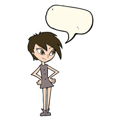 cartoon girl with hands on hips with speech bubble
