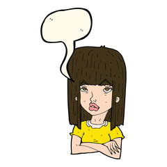 cartoon girl with folded arms with speech bubble