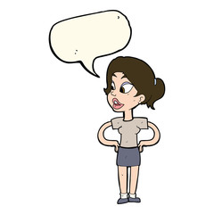 cartoon woman with hands on hips with speech bubble