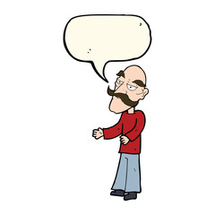 cartoon old man with mustache with speech bubble