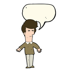 cartoon suspicious man with speech bubble
