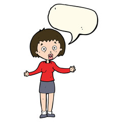 cartoon woman making excuses with speech bubble