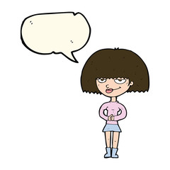 cartoon sly woman with speech bubble