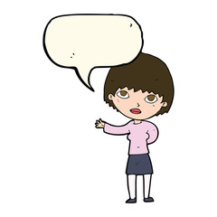 cartoon woman explaining with speech bubble