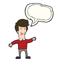 cartoon man sticking out tongue with speech bubble