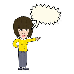 cartoon pointing annoyed woman with speech bubble