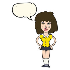 cartoon woman been in fight with speech bubble