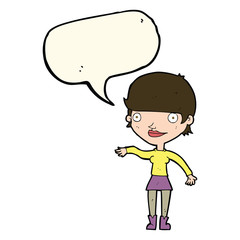 cartoon happy woman  with speech bubble