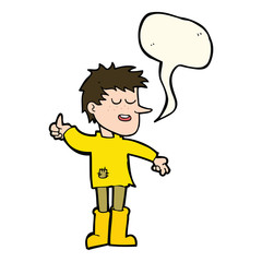 cartoon poor boy with positive attitude with speech bubble