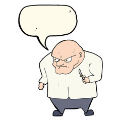 cartoon evil man with speech bubble