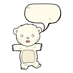 cartoon shocked polar bear cub with speech bubble