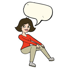 cartoon happy woman sitting with speech bubble