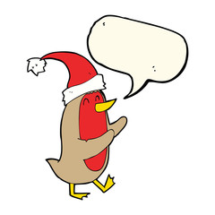 cartoon christmas robin with speech bubble