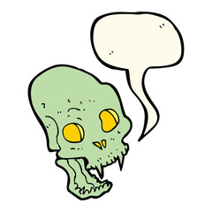 cartoon spooky vampire skull with speech bubble