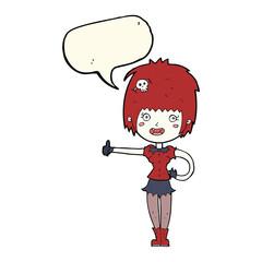 cartoon vampire girl giving thumbs up sign with speech bubble