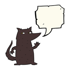 cartoon wolf waving with speech bubble