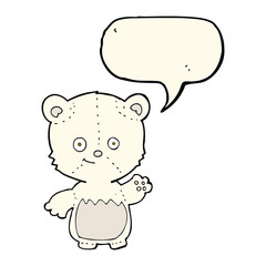 cartoon little polar bear waving with speech bubble