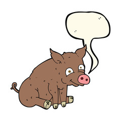 cartoon happy pig with speech bubble