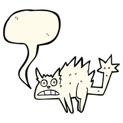 cartoon frightened cat with speech bubble