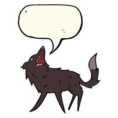 cartoon snapping wolf with speech bubble