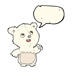 cartoon happy little teddy polar bear with speech bubble