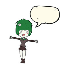 cartoon happy vampire girl with speech bubble