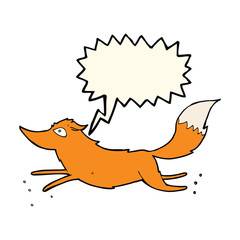 cartoon fox running with speech bubble