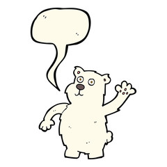 Obraz premium cartoon waving polar bear with speech bubble