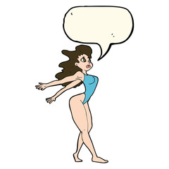 cartoon sexy woman in swimsuit with speech bubble