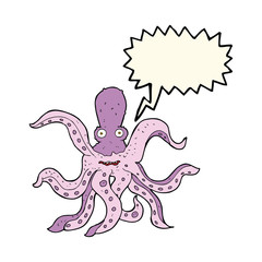 cartoon giant octopus with speech bubble