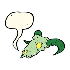 cartoon magic ram skull with speech bubble