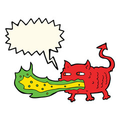 cartoon fire breathing imp with speech bubble