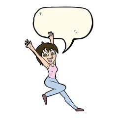 cartoon excited woman with speech bubble
