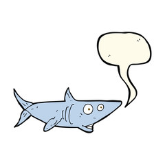 cartoon happy shark with speech bubble