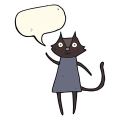 cute cartoon black cat waving with speech bubble
