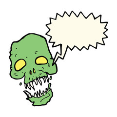 cartoon scary skull with speech bubble