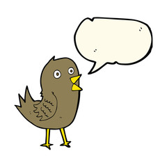 cartoon tweeting bird with speech bubble