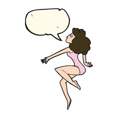 cartoon dancing woman with speech bubble