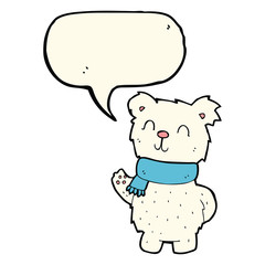 cartoon waving polar bear with speech bubble